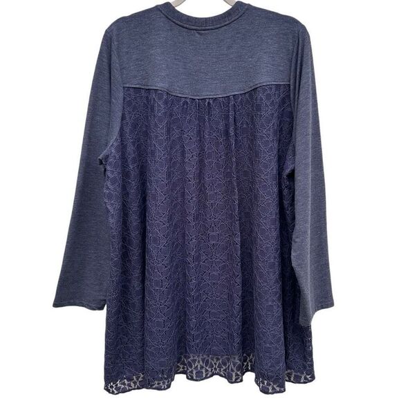 Logo Lounge Tunic Top Women's 2X Purple Zip Up Pockets V-Neck Lovely Lace Back - Picture 6 of 14